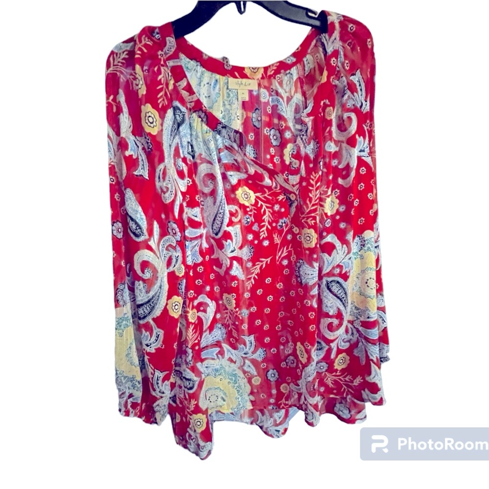 Style &‎ Co lightweight Flowy Red Flower Print Blouse. Women’s Size XL.